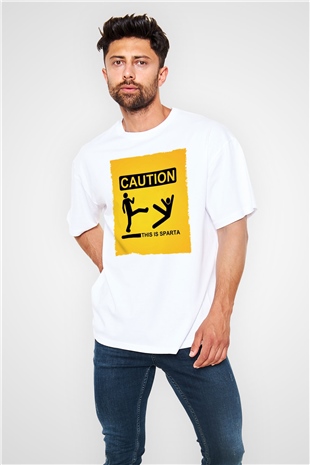 Unisex This is Sparta Baskılı Beyaz Oversize Oversize T-shirt