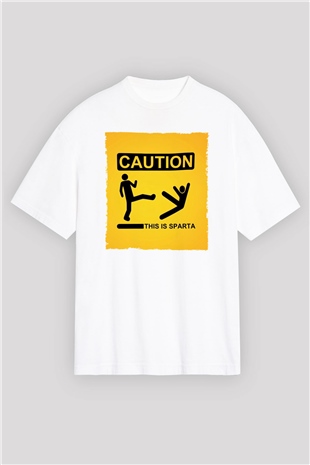 Unisex This is Sparta Baskılı Beyaz Oversize Oversize T-shirt