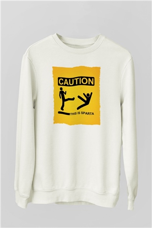 Unisex This is Sparta Baskılı Beyaz Sweatshirt