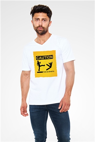 Unisex This is Sparta Baskılı Beyaz V Yaka Tshirt