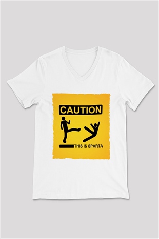 Unisex This is Sparta Baskılı Beyaz V Yaka Tshirt