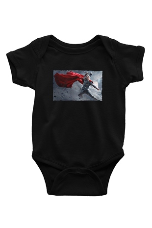 Unisex Thor The Dark World Baskılı Siyah Bebek Body - Zıbın