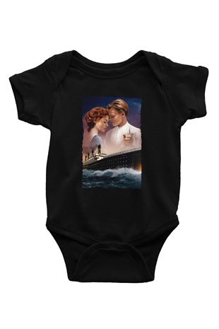 Unisex Titanic Baskılı Siyah Bebek Body - Zıbın