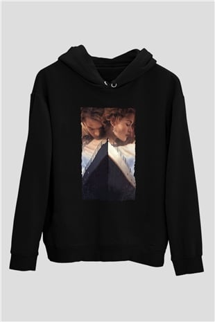 Unisex Titanic Baskılı Siyah Kapüşonlu Sweatshirt