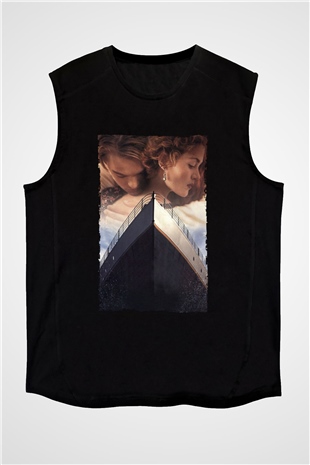 Unisex Titanic Baskılı Siyah Kolsuz Tshirt