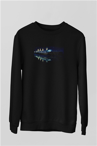 Unisex Titanic Baskılı Siyah Sweatshirt