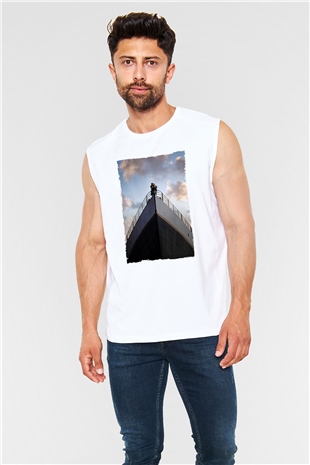 Unisex Titanik Baskılı Beyaz Kolsuz T-shirt