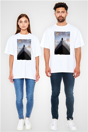 Unisex Titanik Baskılı Beyaz Oversize T-shirt