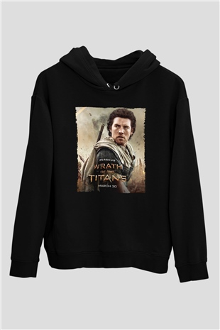 Unisex Titanların Öfkesi (Wrath of the Titans) Baskılı Siyah Kapüşonlu Sweatshirt
