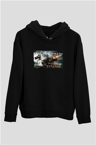 Unisex Titanların Öfkesi (Wrath of the Titans) Baskılı Siyah Kapüşonlu Sweatshirt