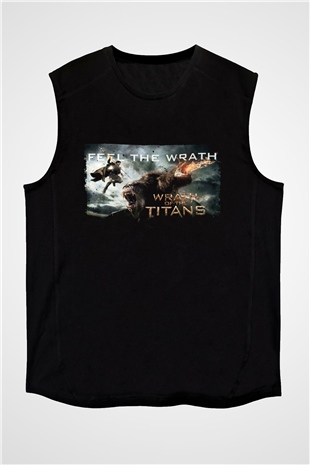 Unisex Titanların Öfkesi (Wrath of the Titans) Baskılı Siyah Kolsuz Tişört