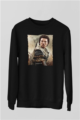Unisex Titanların Öfkesi (Wrath of the Titans) Baskılı Siyah Sweatshirt
