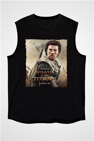 Unisex Titanların Öfkesi (Wrath of the Titans) Baskılı Siyah Kolsuz Tshirt