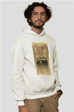 Unisex Tombstone Baskılı Beyaz Kapüşonlu Sweatshirt