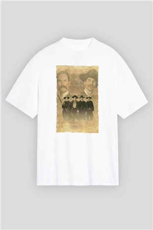 Unisex Tombstone Baskılı Beyaz Oversize Tişört