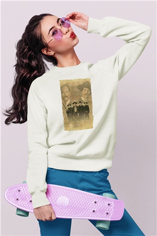 Unisex Tombstone Baskılı Beyaz Sweatshirt