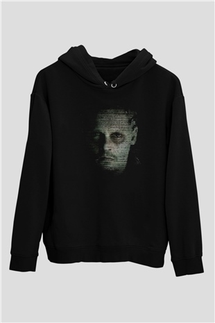 Unisex Transcendence Baskılı Siyah Kapüşonlu Sweatshirt