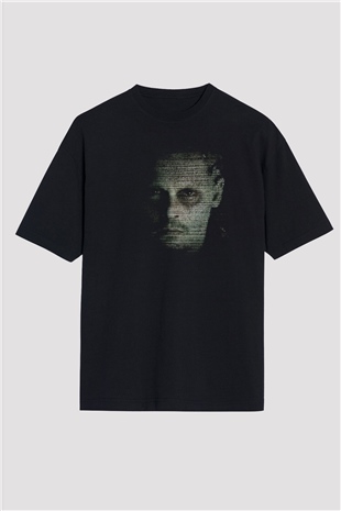 Unisex Transcendence Baskılı Siyah Oversize Tişört
