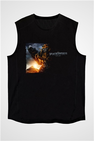Unisex Transformers 2 Baskılı Siyah Kolsuz Tshirt