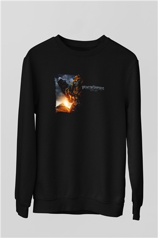Unisex Transformers 2 Baskılı Siyah Sweatshirt