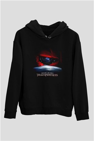 Unisex Transformers 3 Baskılı Siyah Kapüşonlu Sweatshirt