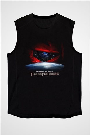 Unisex Transformers 3 Baskılı Siyah Kolsuz T-shirt