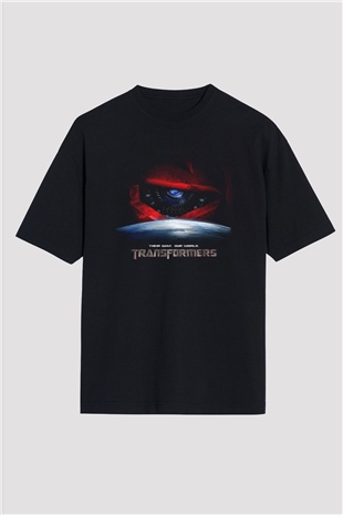 Unisex Transformers 3 Baskılı Siyah Oversize T-shirt
