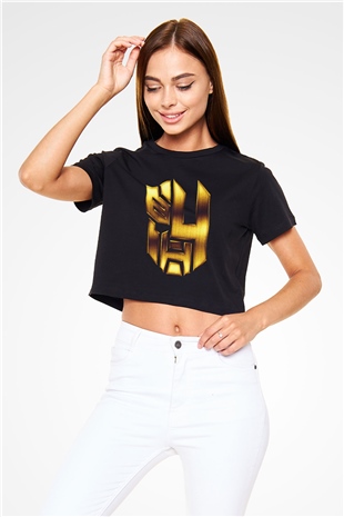 Unisex Transformers 4 Baskılı Siyah Crop Top Tişört