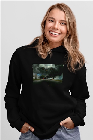 Unisex Transformers 4 Baskılı Siyah Kapüşonlu Sweatshirt