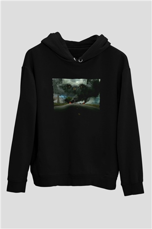 Unisex Transformers 4 Baskılı Siyah Kapüşonlu Sweatshirt