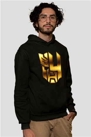 Unisex Transformers 4 Baskılı Siyah Kapüşonlu Sweatshirt