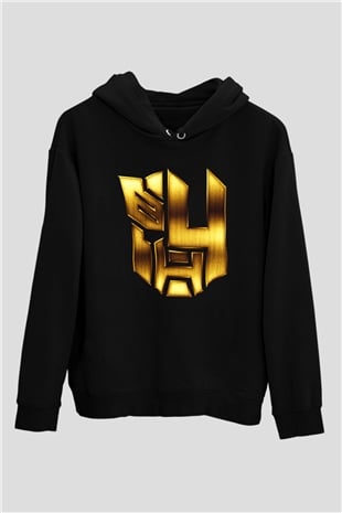 Unisex Transformers 4 Baskılı Siyah Kapüşonlu Sweatshirt