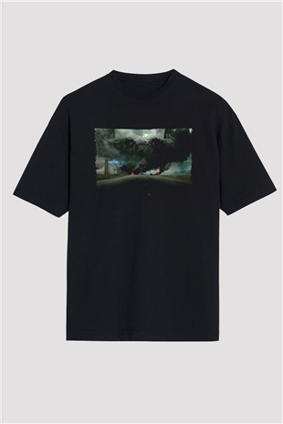 Unisex Transformers 4 Baskılı Siyah Oversize Tshirt