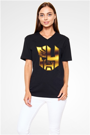 Unisex Transformers 4 Baskılı Siyah V Yaka Tişört
