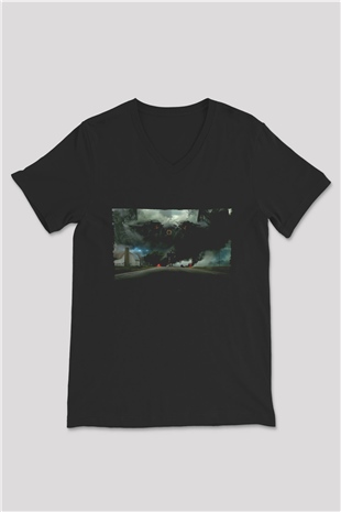 Unisex Transformers 4 Baskılı Siyah V Yaka Tshirt