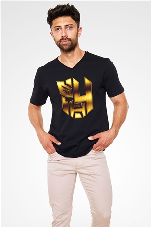 Unisex Transformers 4 Baskılı Siyah V Yaka Tişört