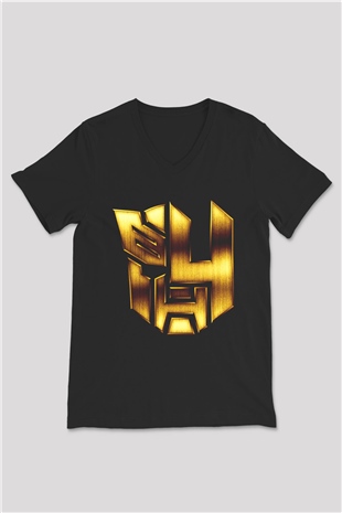 Unisex Transformers 4 Baskılı Siyah V Yaka Tişört