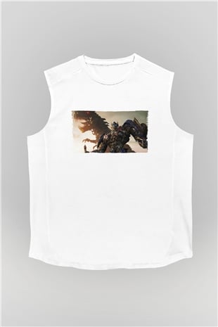 Unisex Transformers Baskılı Beyaz Kolsuz Tişört
