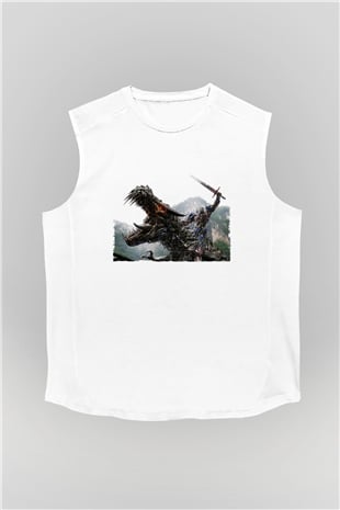 Unisex Transformers Baskılı Beyaz Kolsuz T-shirt