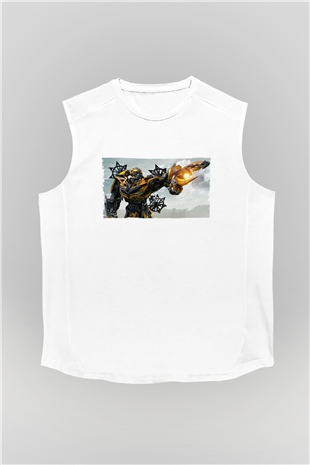 Unisex Transformers Baskılı Beyaz Kolsuz Tshirt