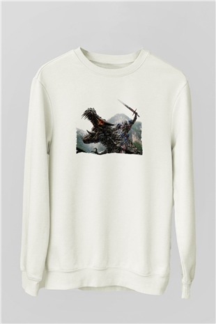 Unisex Transformers Baskılı Beyaz Sweatshirt