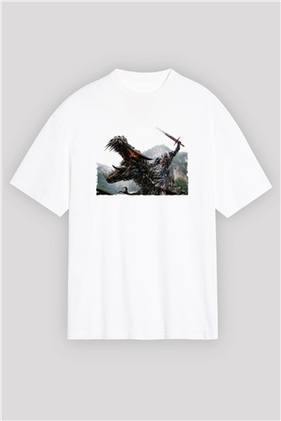 Unisex Transformers Baskılı Beyaz Oversize T-shirt
