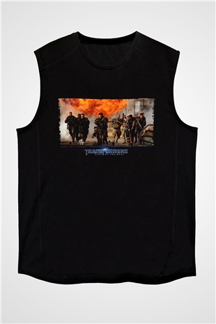 Unisex Transformers Baskılı Siyah Kolsuz T-shirt