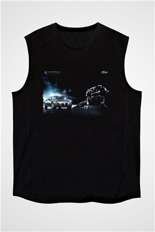 Unisex Transformers Baskılı Siyah Kolsuz Tshirt