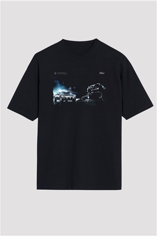 Unisex Transformers Baskılı Siyah Oversize Tshirt
