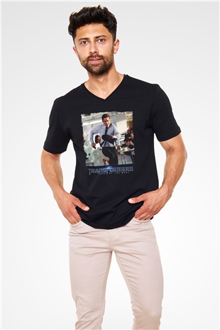 Unisex Transformers Dark of the Moon Baskılı Siyah V Yaka Tişört