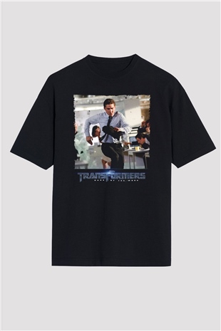 Unisex Transformers Dark of the Moon Baskılı Siyah Oversize Tişört