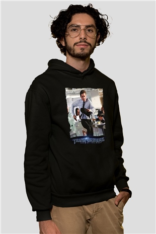 Unisex Transformers Dark of the Moon Baskılı Siyah Kapüşonlu Sweatshirt