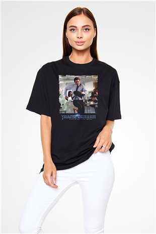Unisex Transformers Dark of the Moon Baskılı Siyah Oversize Tişört