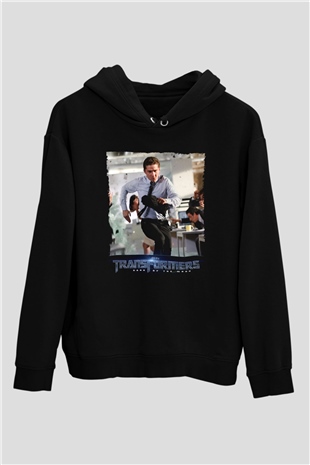 Unisex Transformers Dark of the Moon Baskılı Siyah Kapüşonlu Sweatshirt